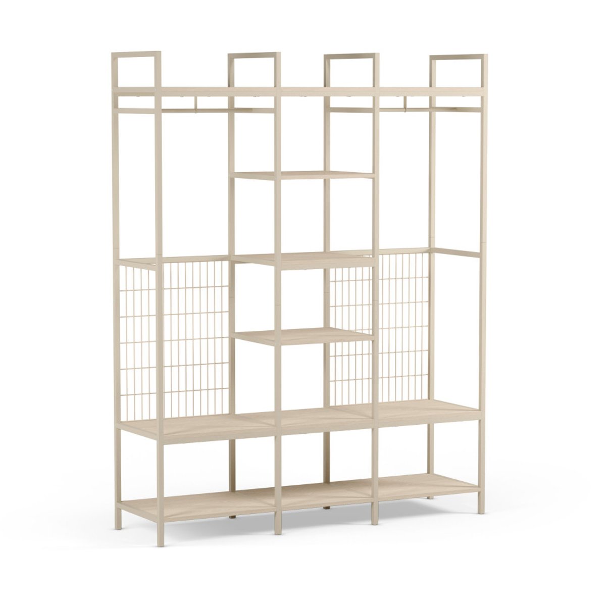 Dressing ouvert modulable 3 éléments en métal et bois L140xH179,5cm- AQABA beige, DRAWER