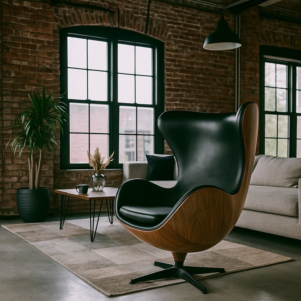 Fauteuil pivotant en simili et noyer, LOUNGE noir, KARE DESIGN