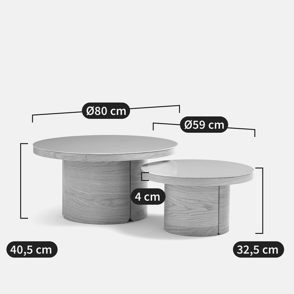 Lot de 2 tables basses, plaqué chêne et verre trempé, NATESSE naturel, LA REDOUTE INTERIEURS
