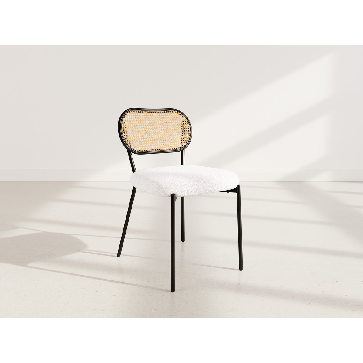 Lot de 2 chaises cannage tissu bouclette, LUCIANO beige, BEST MOBILIER