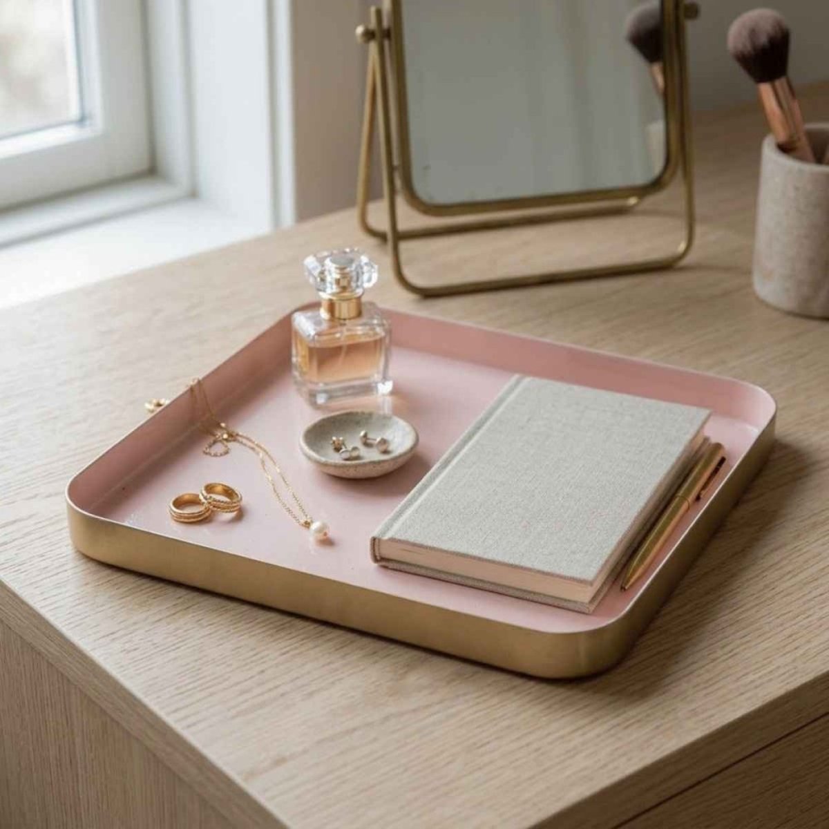 Plateau carré en métal rose 25x25cm rose, ORNAMI