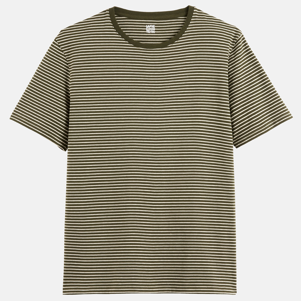 T-shirt à fines rayures en coton vert kaki rayé, LA REDOUTE COLLECTIONS