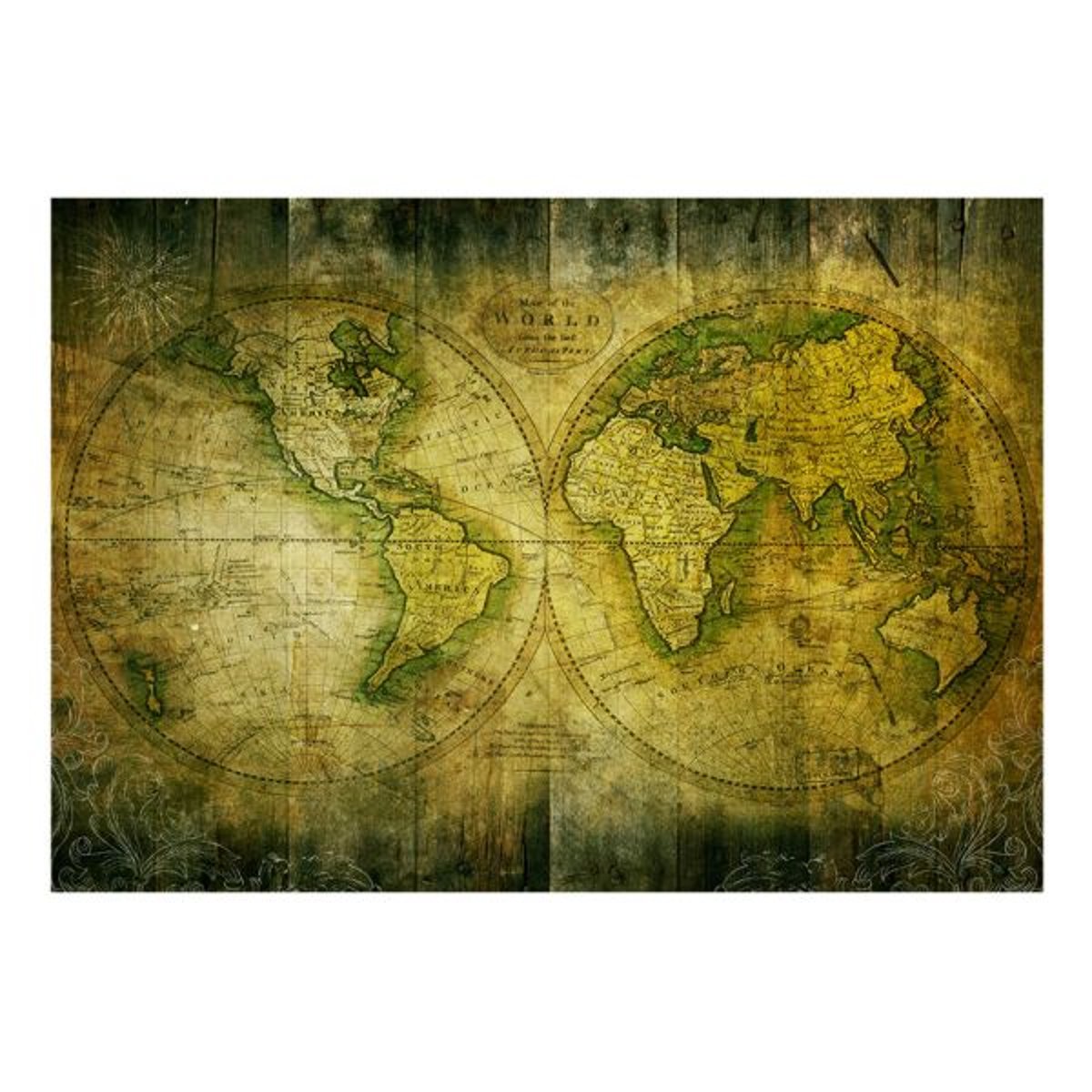 Papier peint intissé panoramique Carte du monde Journey through the Old World vert, EDEN