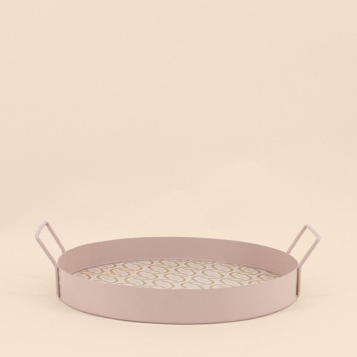 Plateau rond à motifs avec poignées 30cm rose, ORNAMI