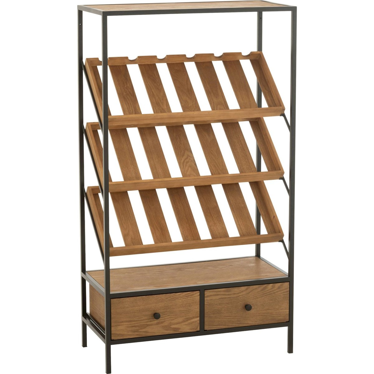 Meuble bar rectangulaire en bois pour rangement bouteilles bois naturel et noir mat, RECOLLECTION