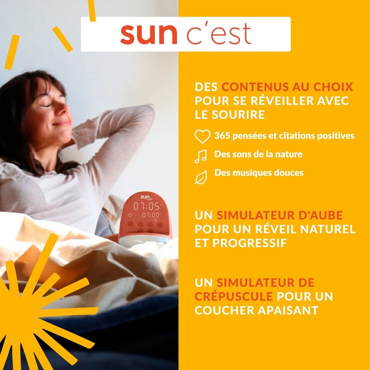 Réveil Sun couleur unique, MORPHEE