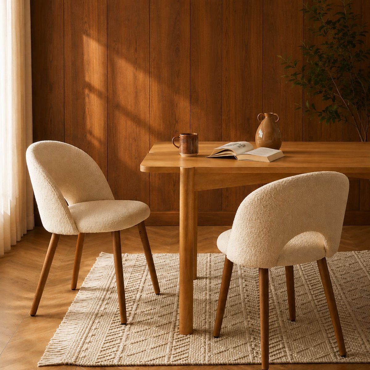 Lot de 2 chaises en tissu et bois SIMONE blanc cassé, SORELH