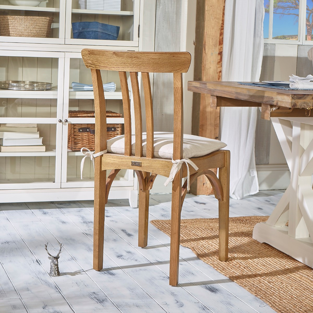 Lot de 2 chaises bistrot en chêne et coussin en lin CALBAR lin, ROBIN DES BOIS
