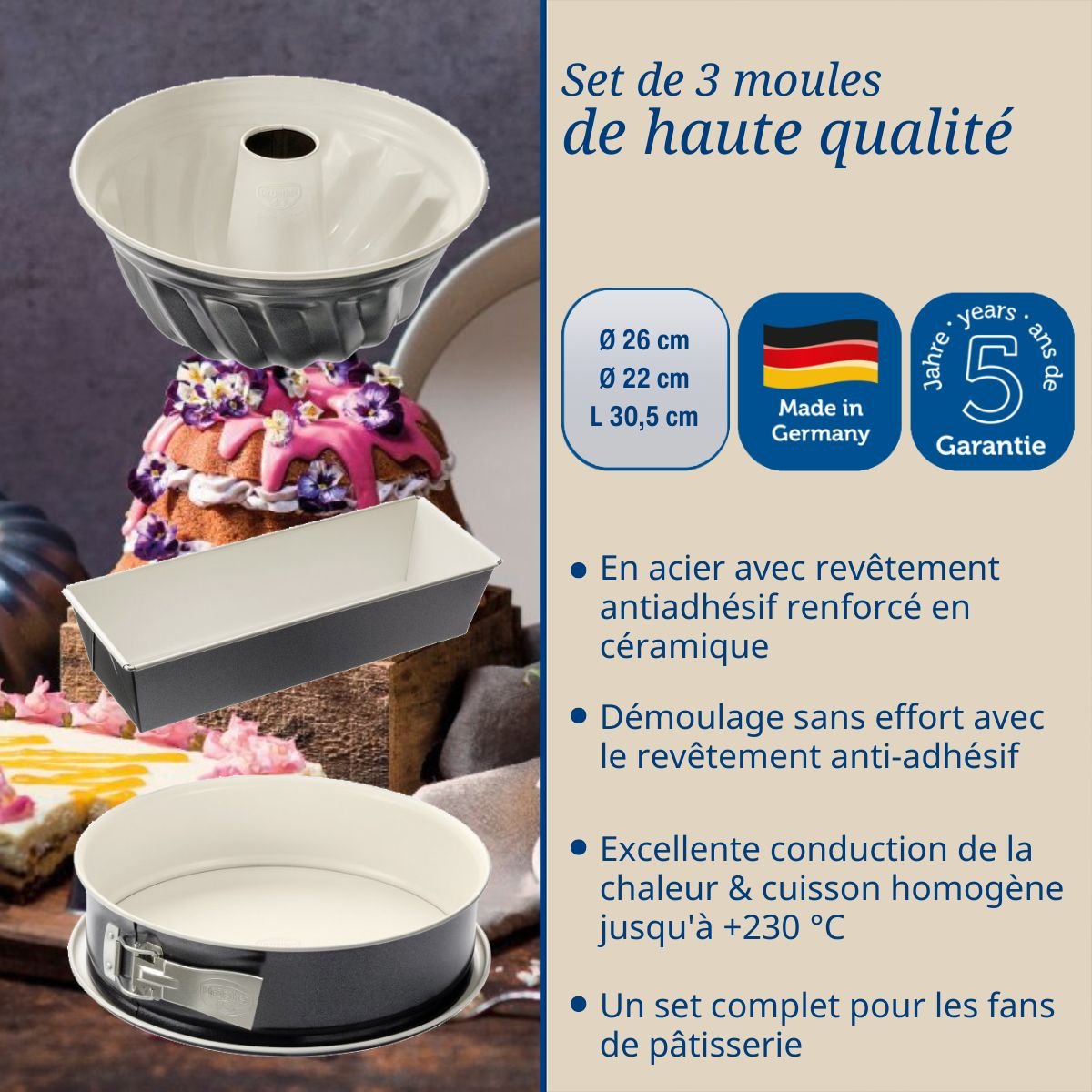 Set de 3 moules à pâtisserie BACK-TREND gris,blanc, DR OETKER