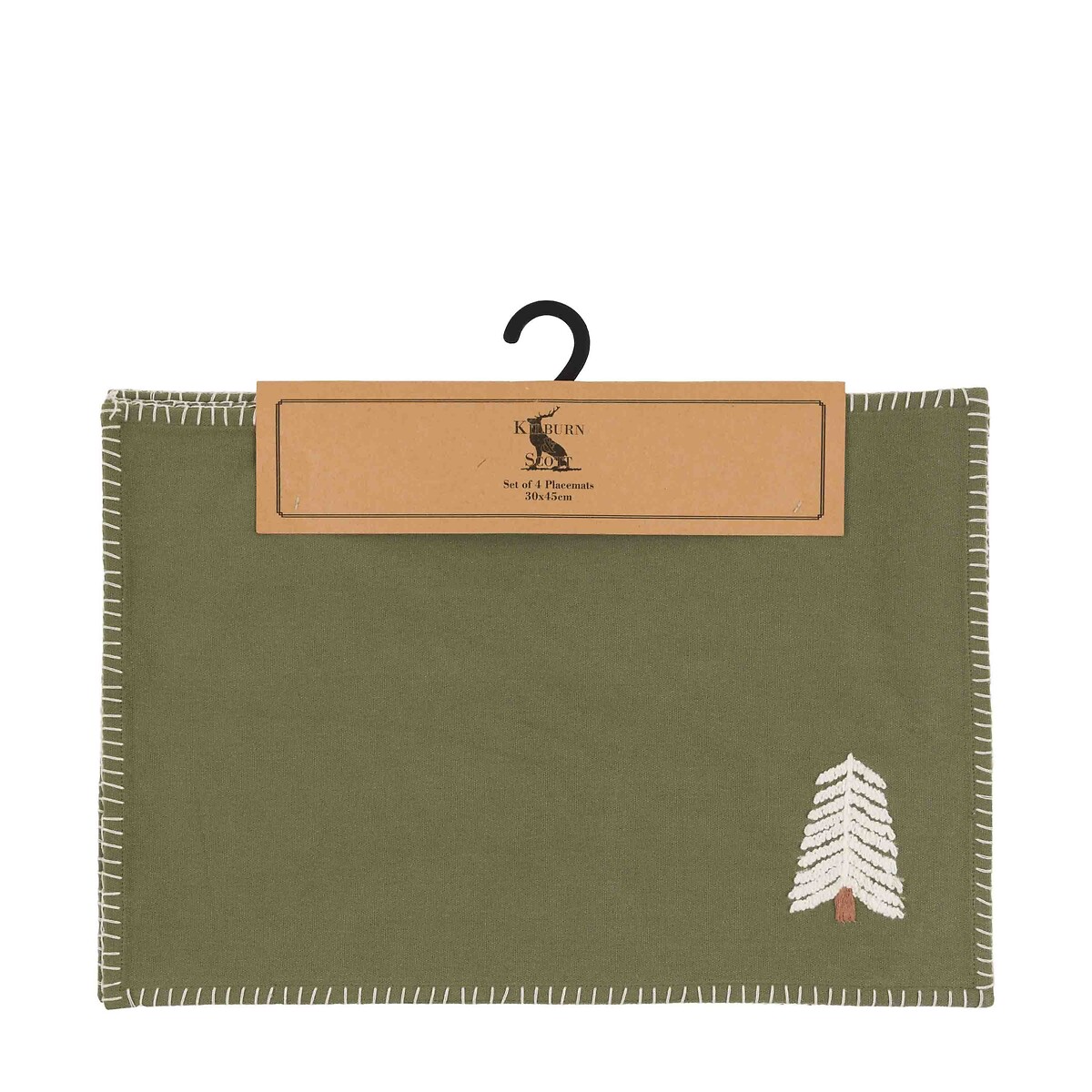 Set of 4 Woodland Embroidered Tree Placemats green, ÉDITÉ