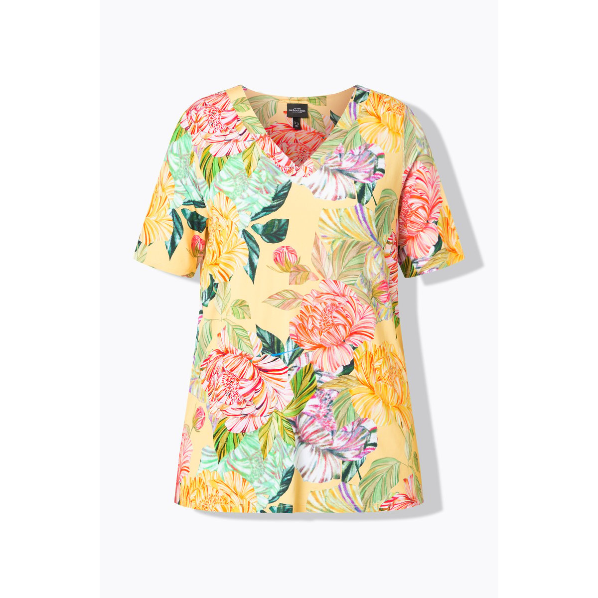 T-shirt au tombé fluide, motif à fleurs jaune citron, ULLA POPKEN