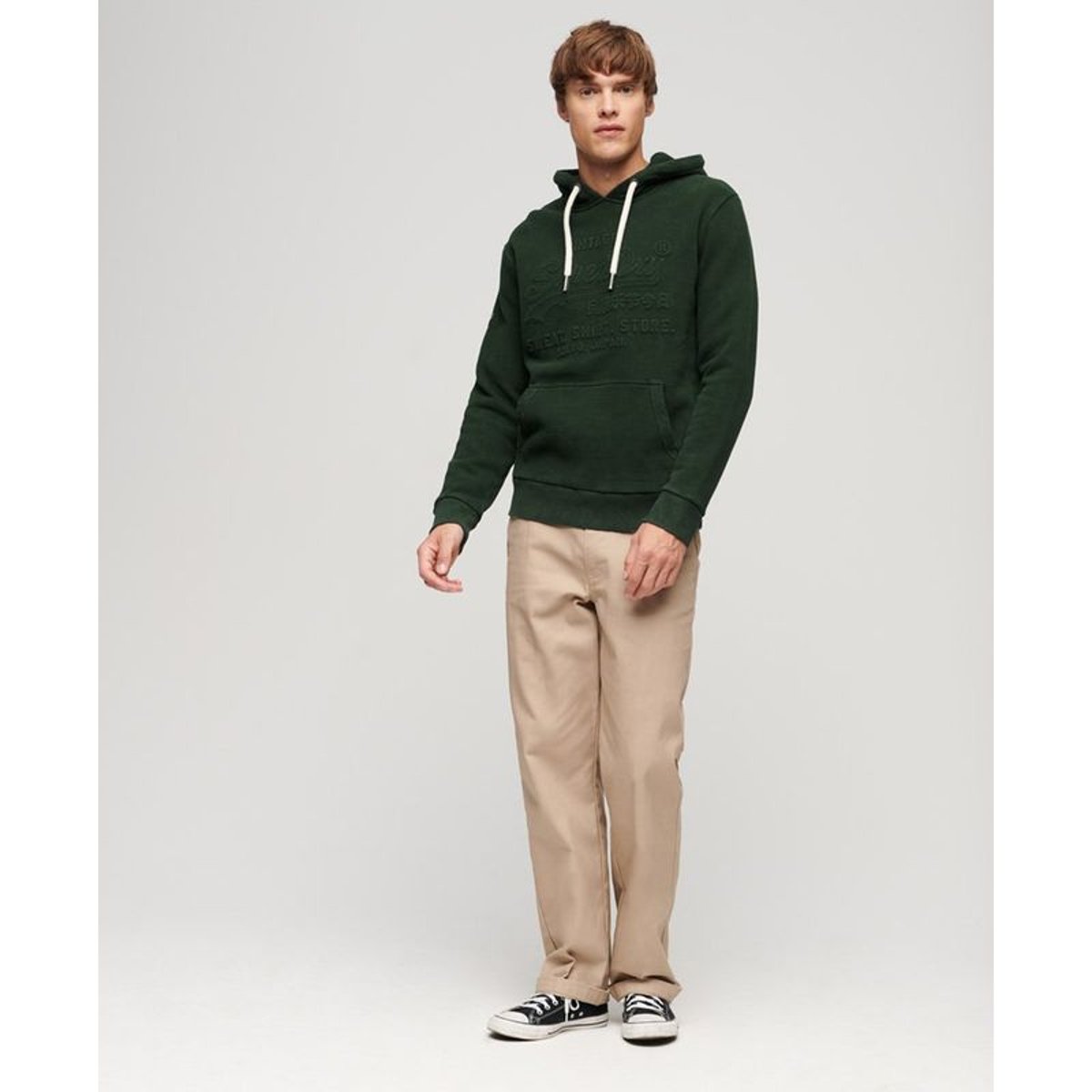 Sweat à capuche et logo vintage en relief vert émail, SUPERDRY