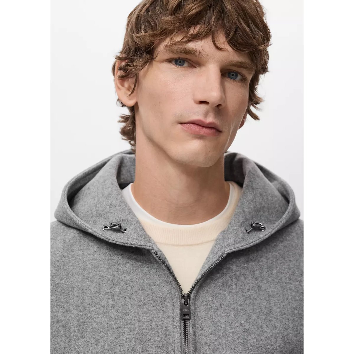 Veste drap de laine capuche gris chiné clair, MANGO MAN