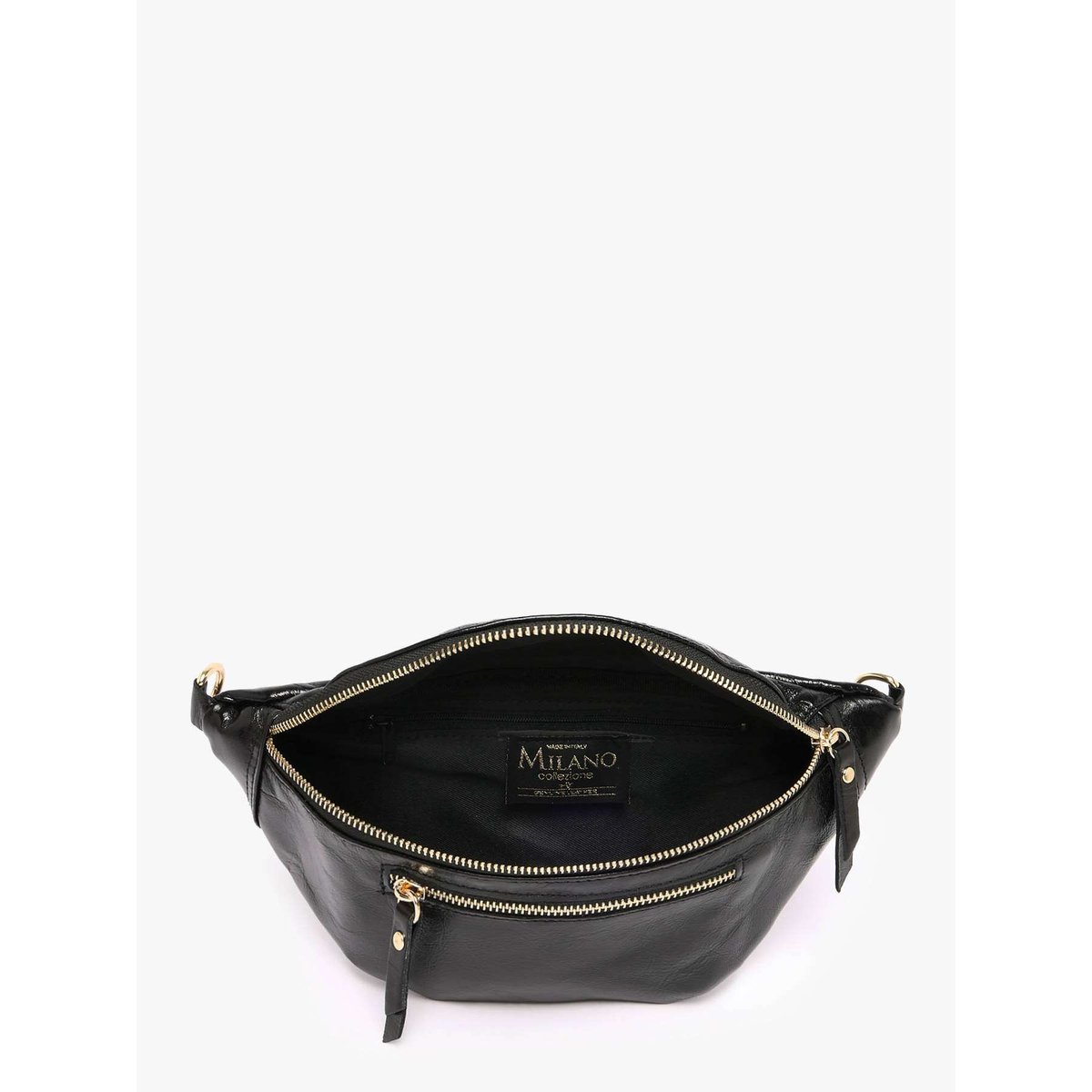 Sac banane cuir nero, MILANO