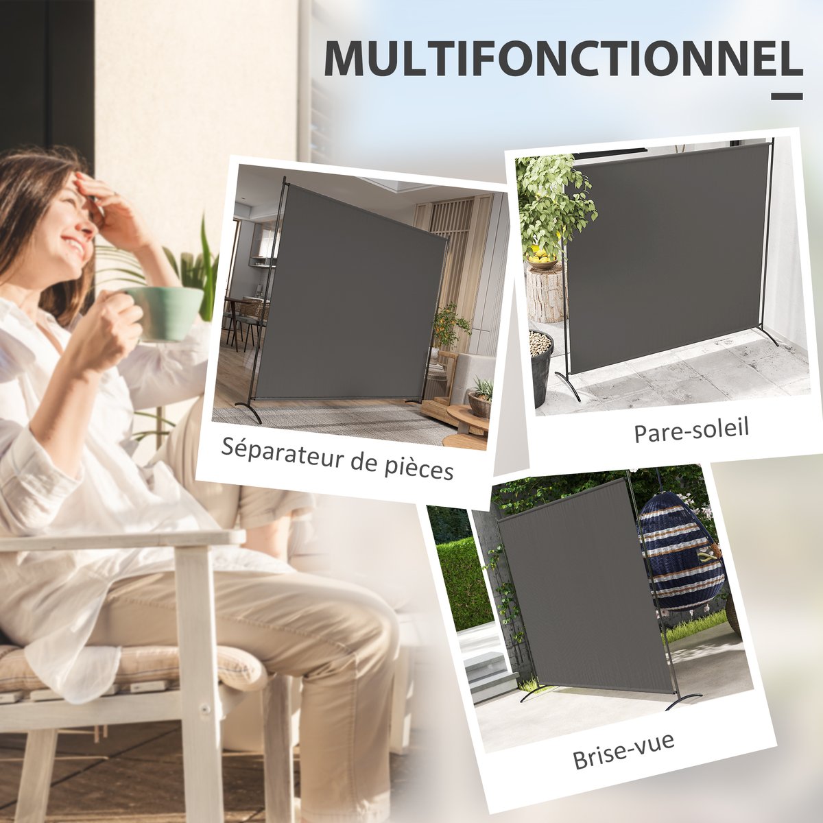 Pare-vue d'extérieur Polyester Gris foncé gris, OUTSUNNY