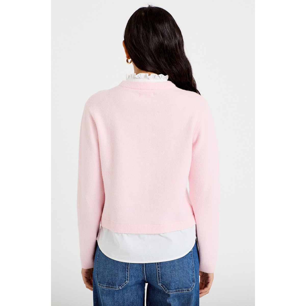 Gilet 2-en-1 col chemise manches longues rose clair, CACHE CACHE