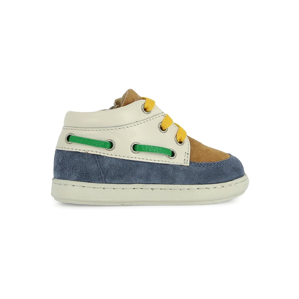 Baskets à lacets et à zip BOUBA BOAT blanc jeans camel, SHOO POM