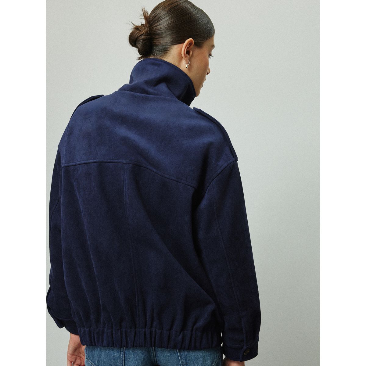 Veste en imitation daim à col cheminée bleu marine, NEXT