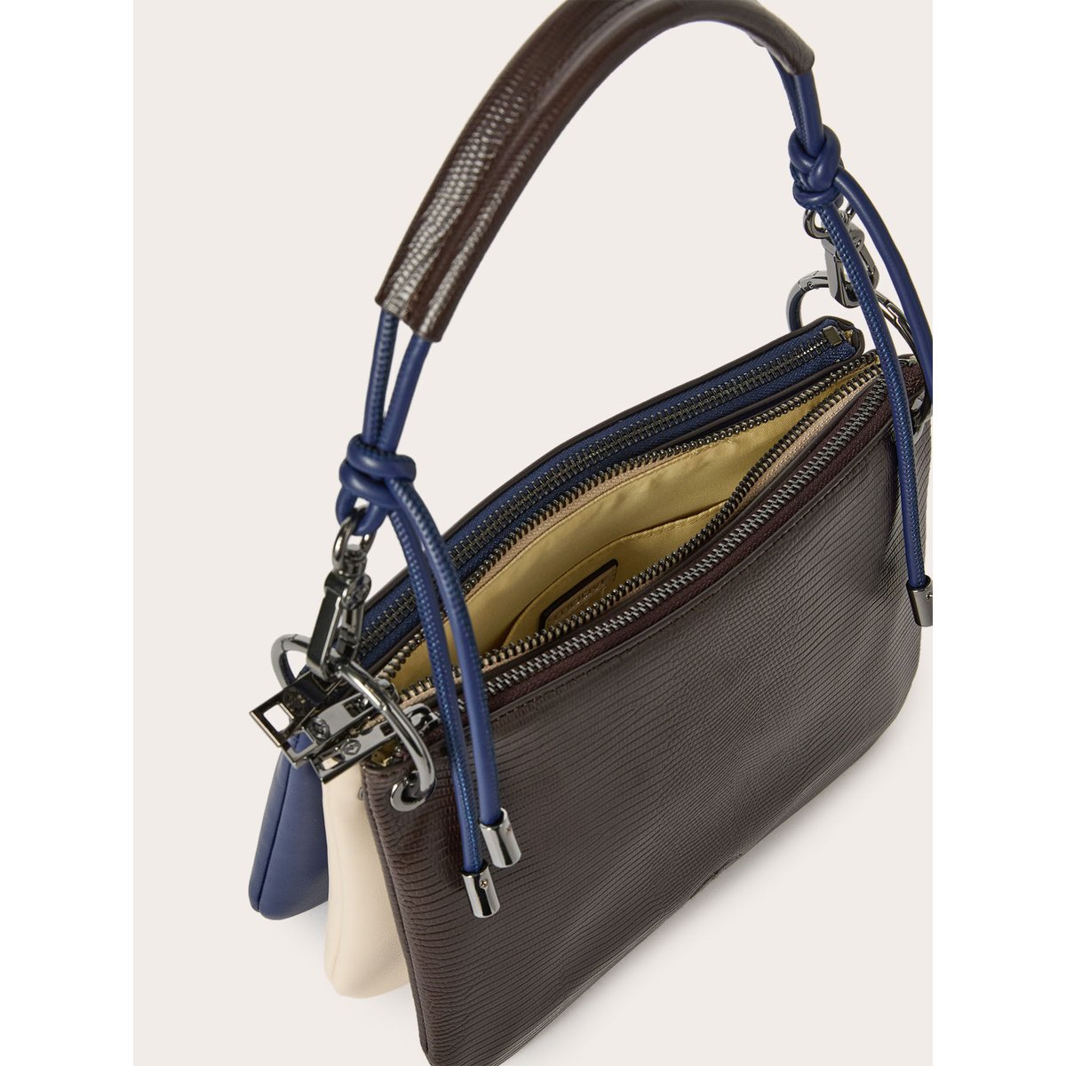 Sac jumelles en tissu enduit effet python marron, MOTIVI