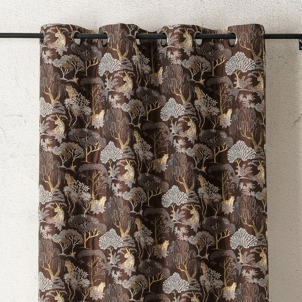 Rideau jacquard tamisant motif tigre japonisant marron, LINDER