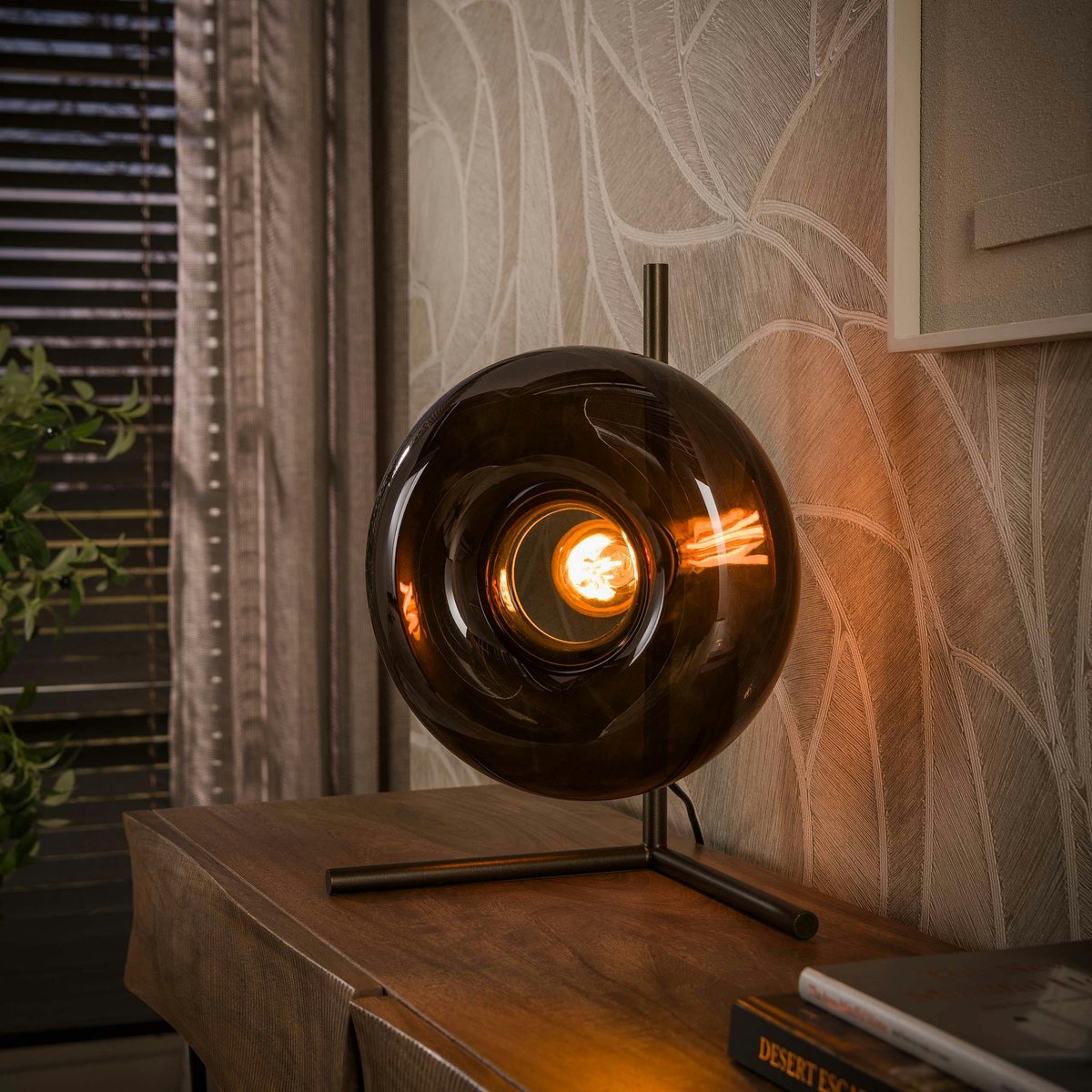 Lampe en verre et métal NIAGARA brun et bronze, PIER IMPORT