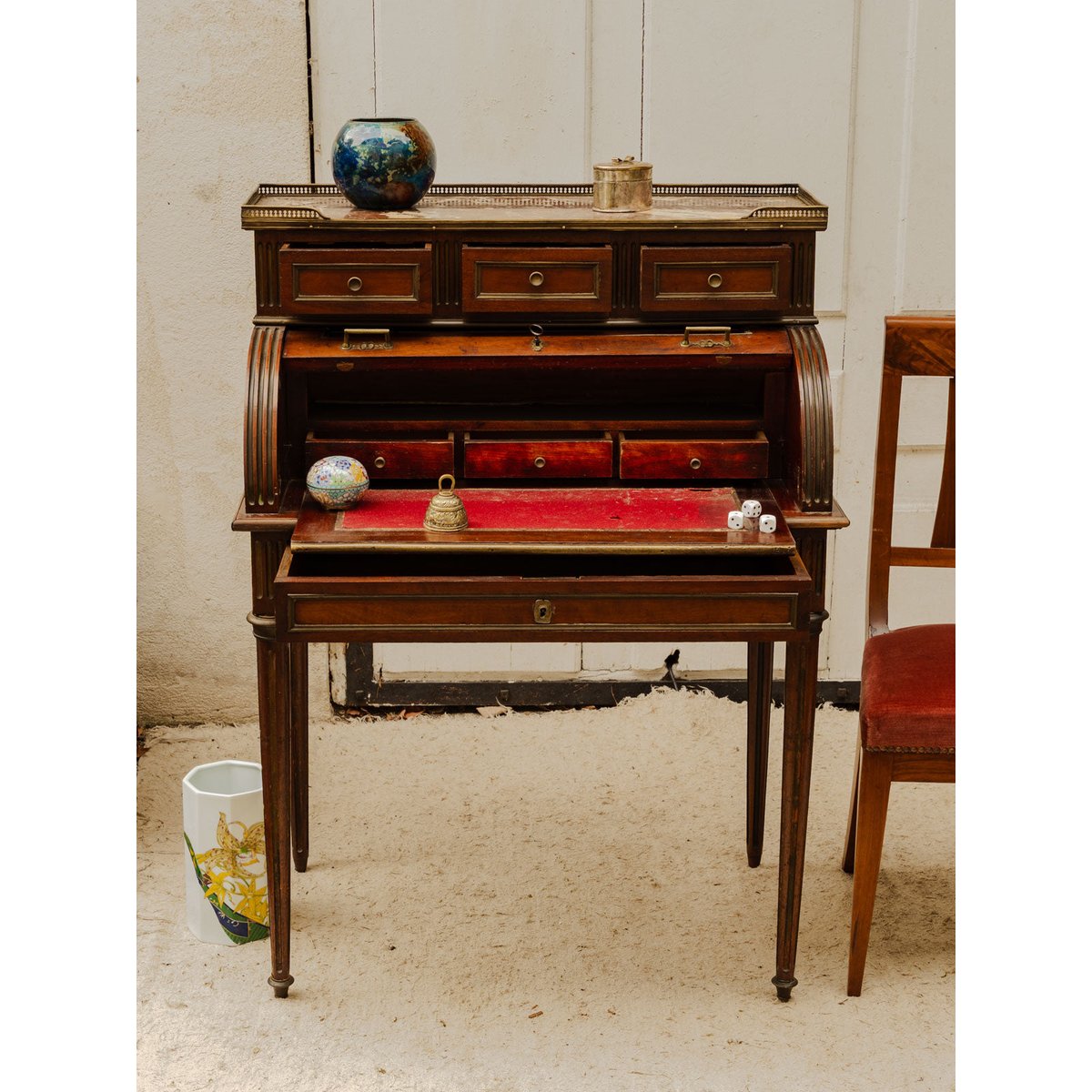 Secrétaire en bois et marbre Honoré N°234 - Bon état bois foncé, DEBONGOUT