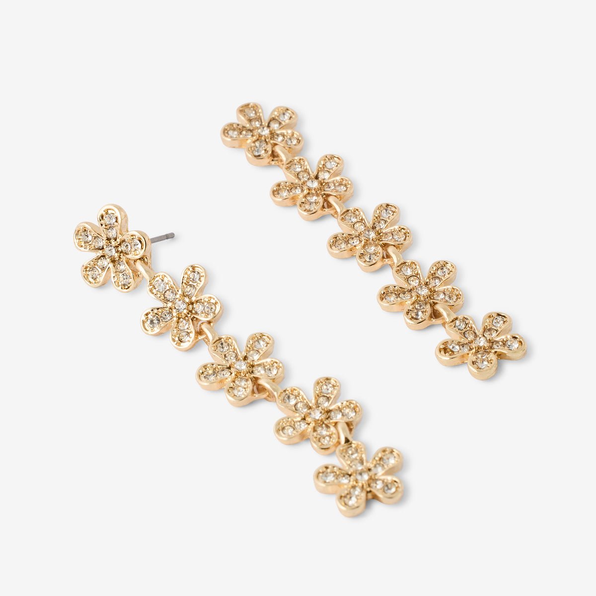 Boucles d'oreilles longues à petites fleurs strassées doré, BALABOOSTE