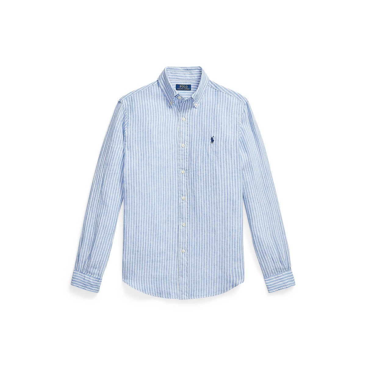 Camicia a righe Custom Fit in lino blu/bianco, POLO RALPH LAUREN