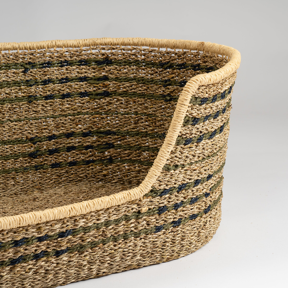 Green and Natural Check Woven Pet Bed with Cushion Large natural, SO'HOME