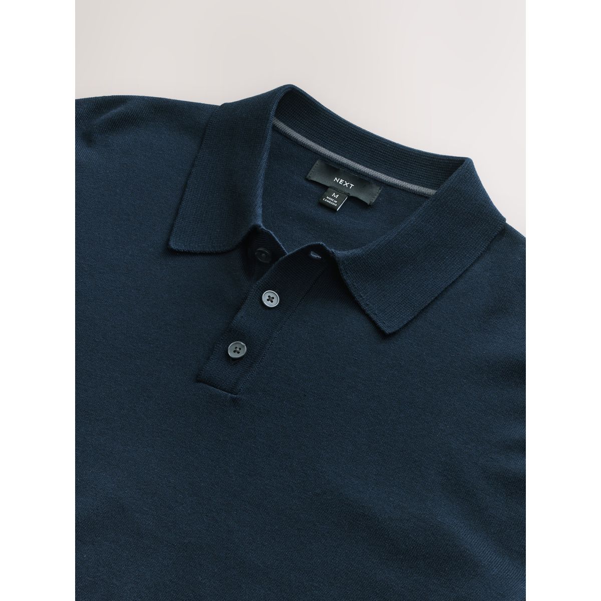 Polo en maille de coton manches longues bleu marine, NEXT