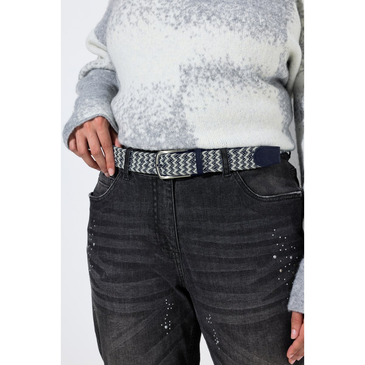 Ceinture en stretch, aspect tressé marine, ULLA POPKEN