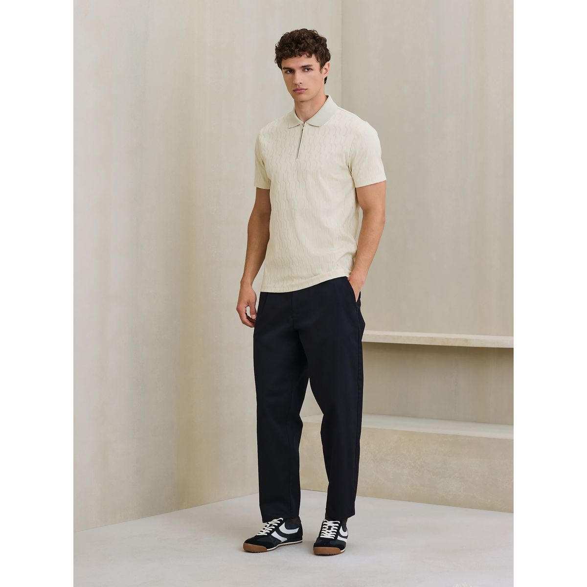 Polo habillé à motif jacquard écru, NEXT