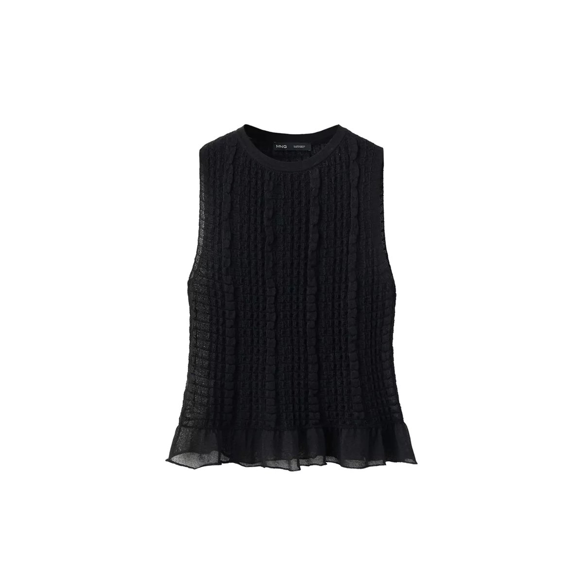 Top froncé semi-transparent noir, MANGO