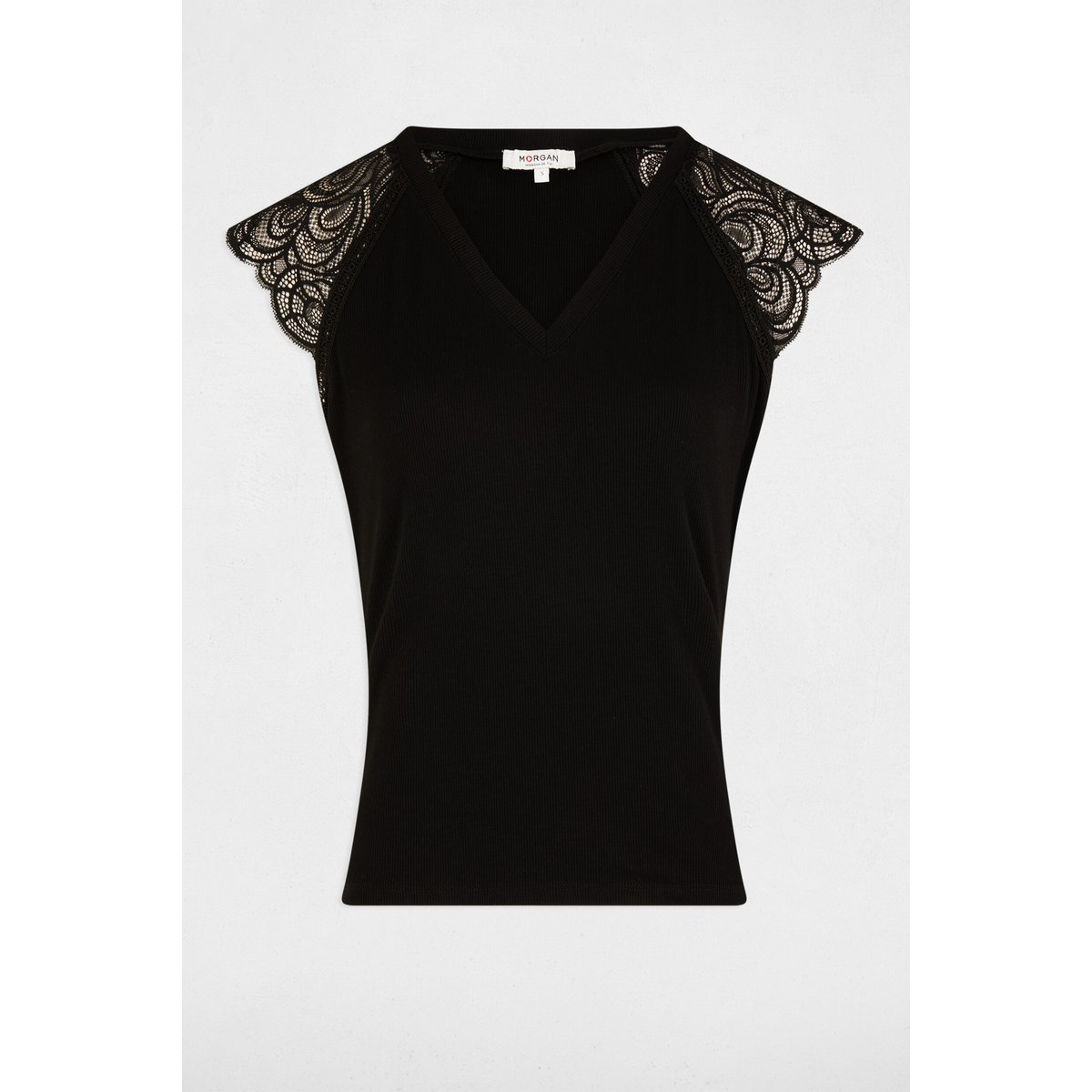 T-shirt manches courtes noir, MORGAN