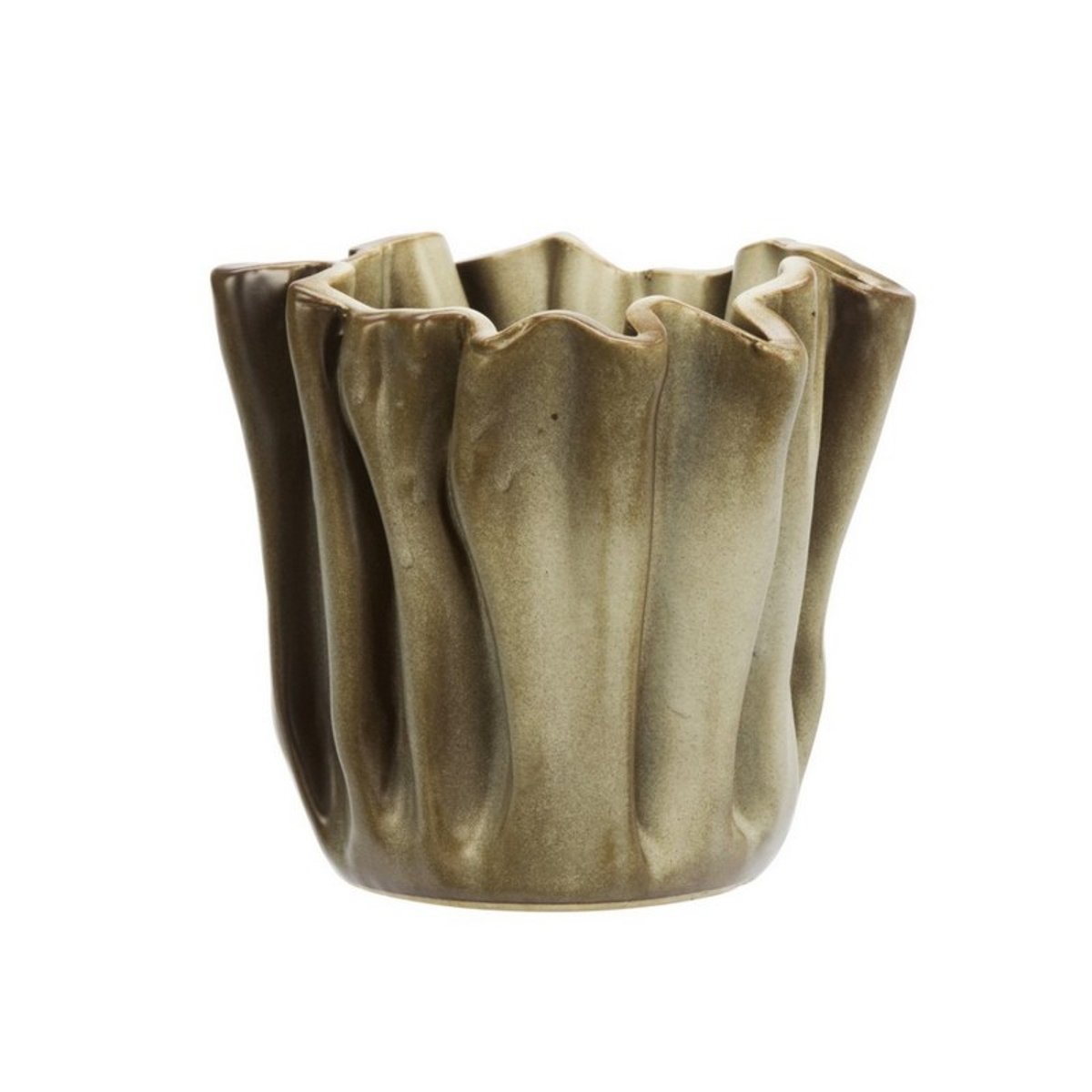 Cache-pot décoratif grès plissé beige, MADAM STOLTZ