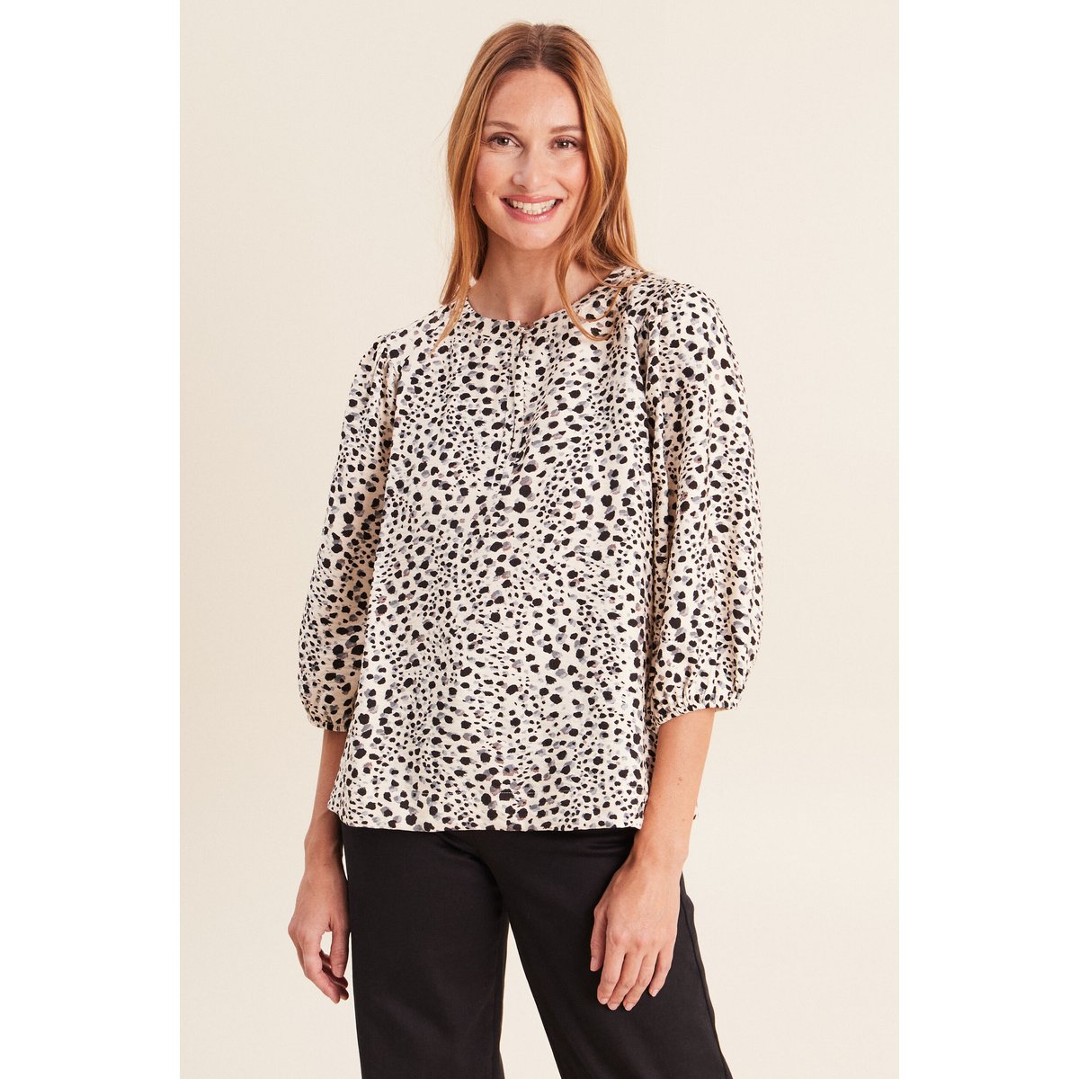 Blouse droite col rond manches 3/4 blanc, BREAL