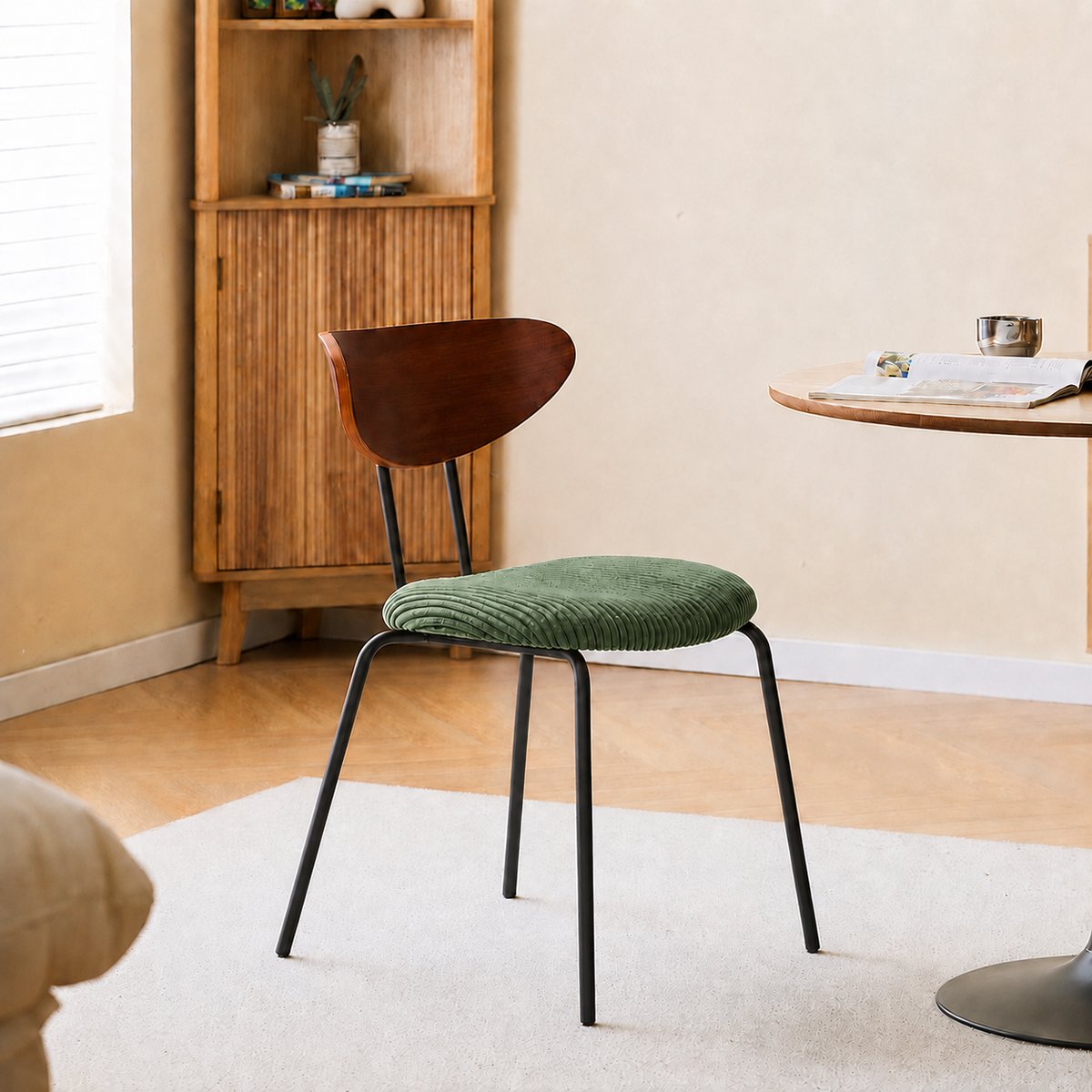 Lot de 2 chaises de salle à manger en bois, métal et velours côtelé, NIBE vert, NORDLYS