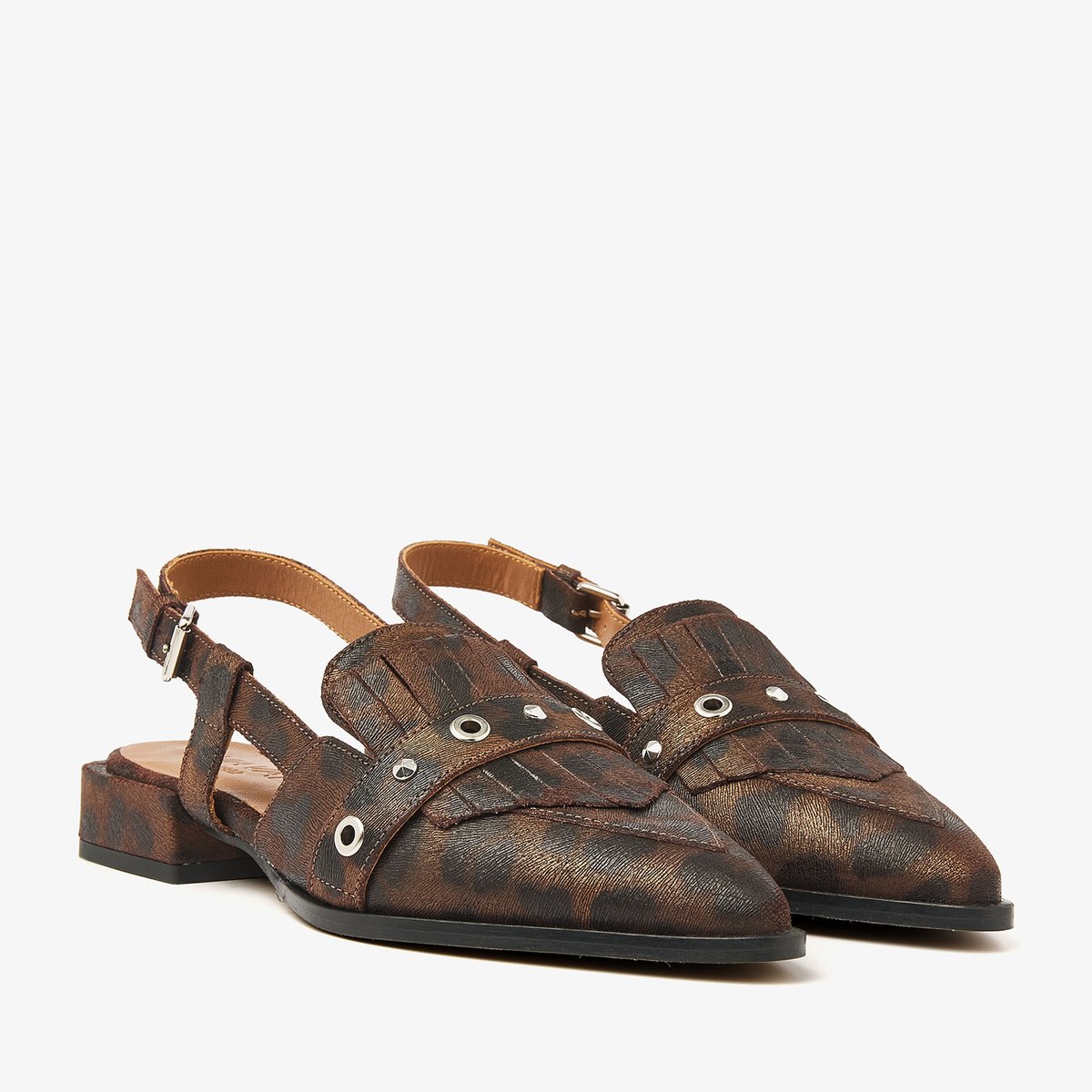 Ballerines en cuir JAZZ TAMMI marron imprimé léopard, VIA VAI