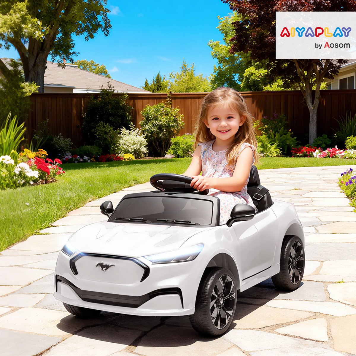 Voiture électrique à conducteur assis PP blanc, AIYAPLAY