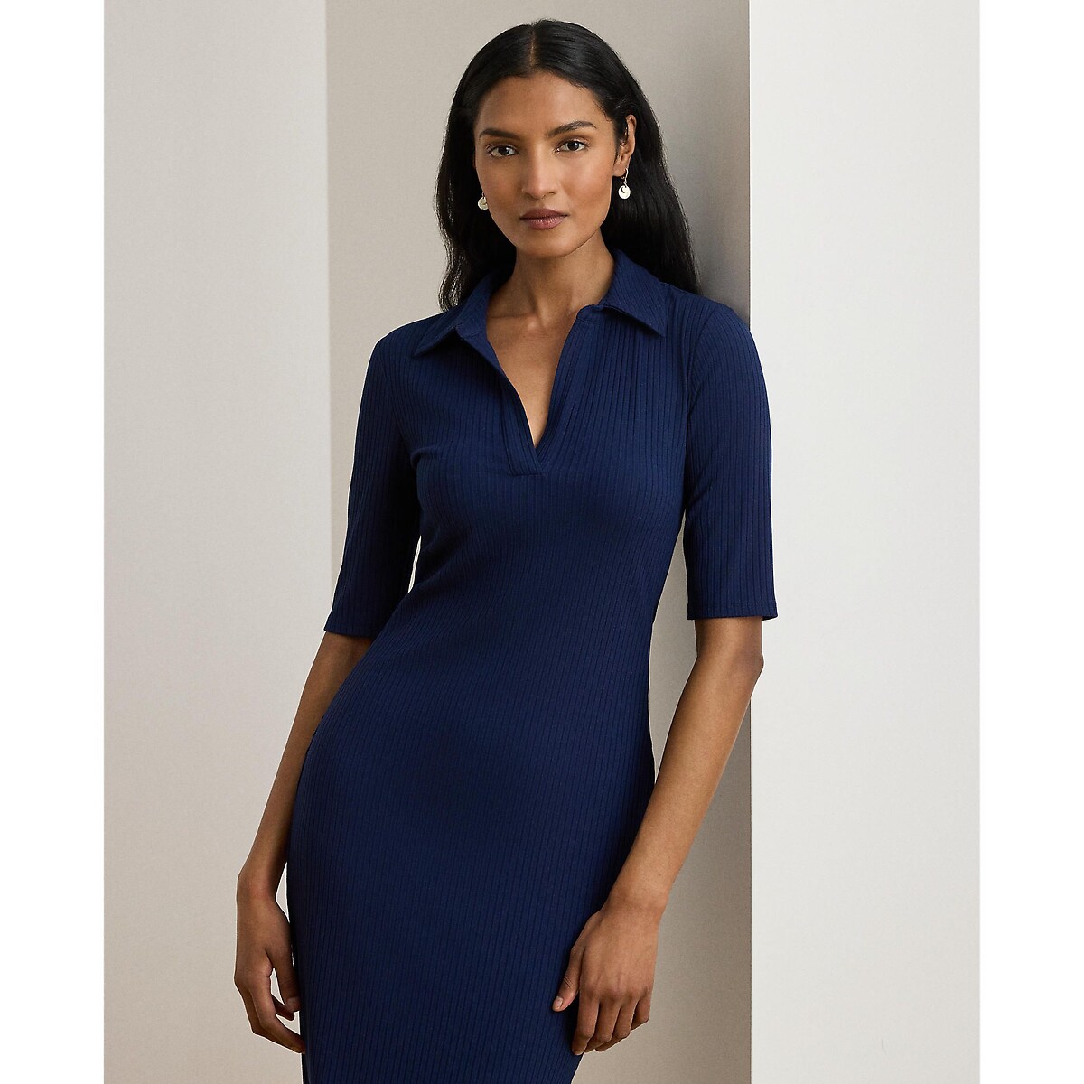 Robe midi à col polo manches courtes marine, LAUREN RALPH LAUREN