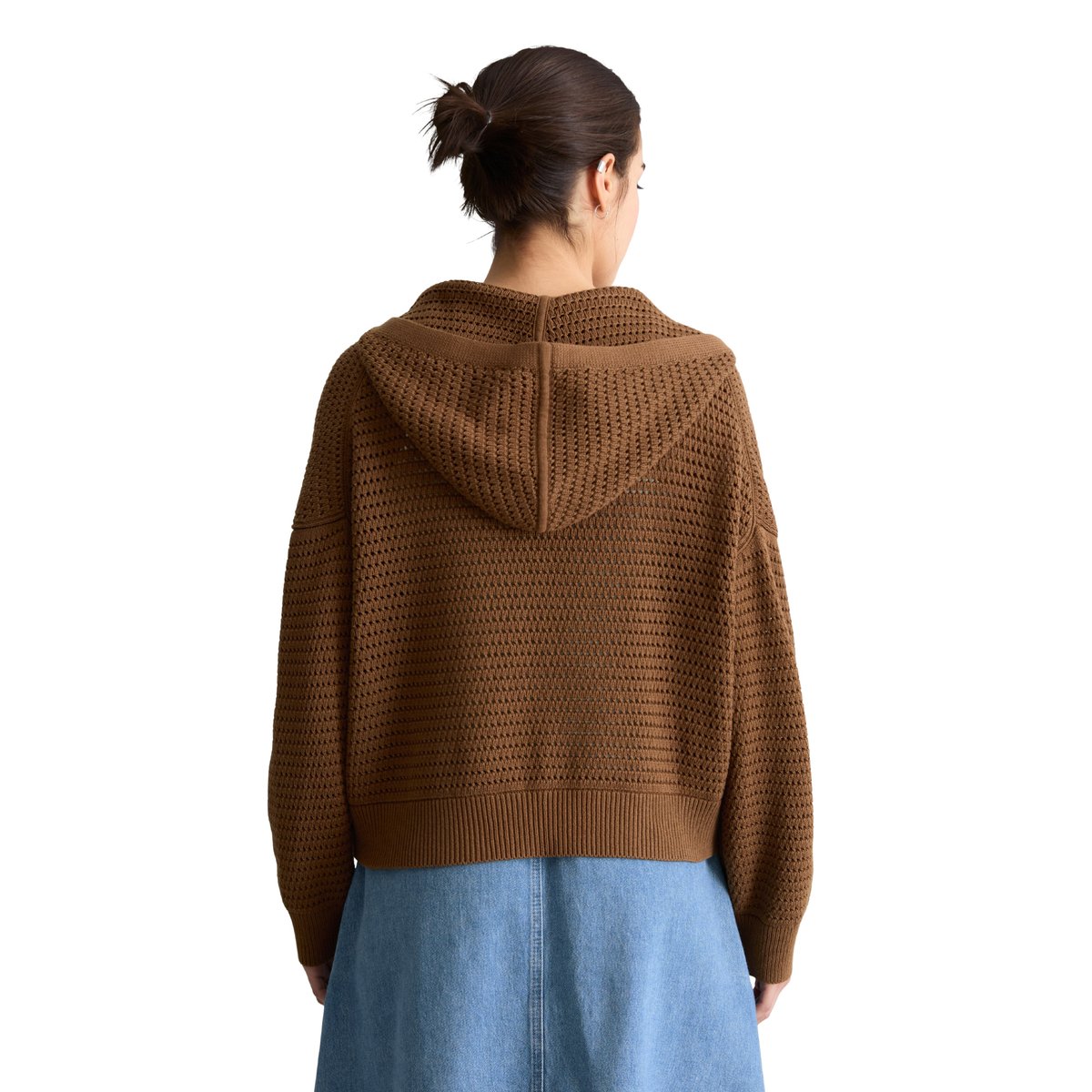 Cardigan à capuche loose en coton organique marron, MARC O’POLO DENIM