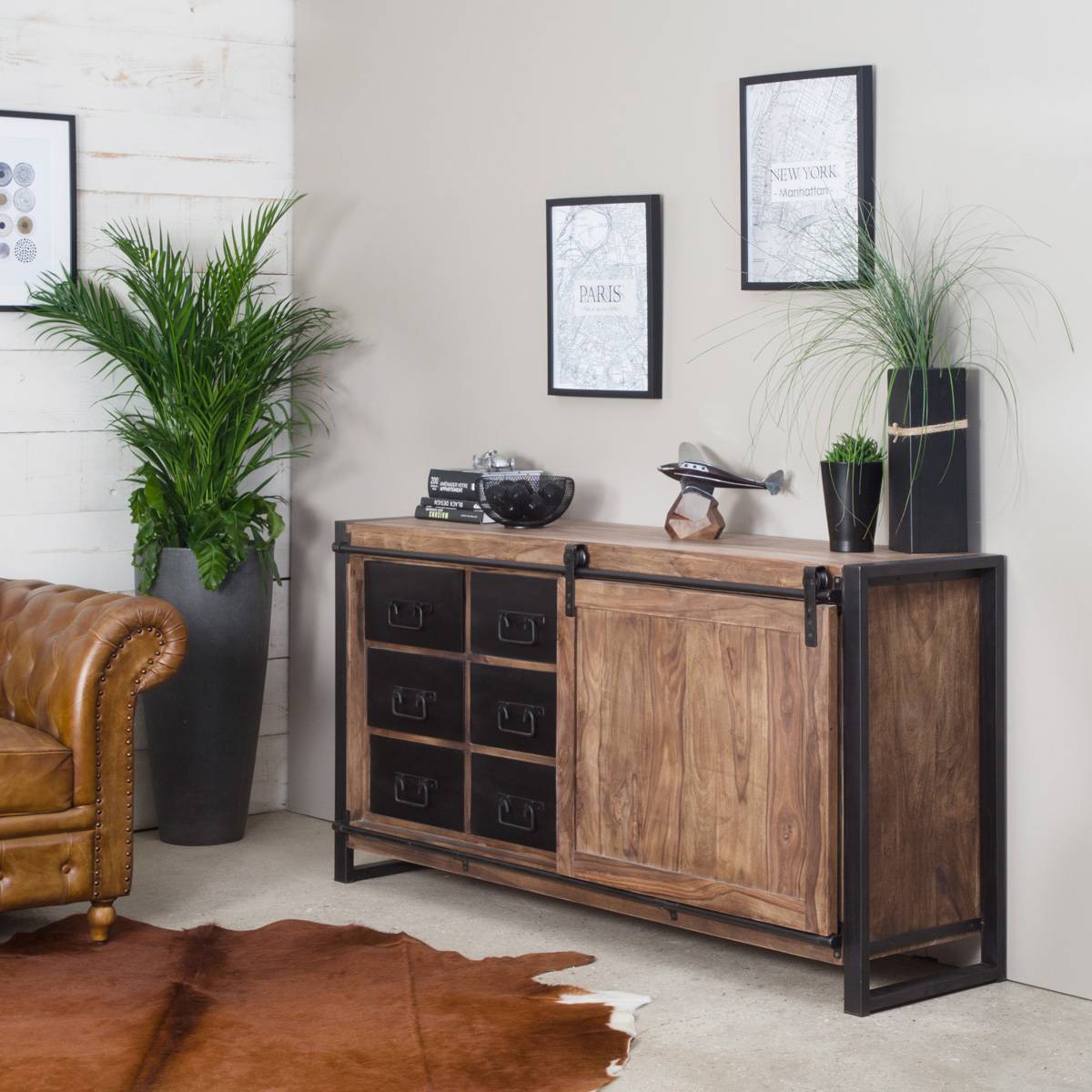Buffet en bois d'acacia et métal HAVANA bois foncé, MADE IN MEUBLES