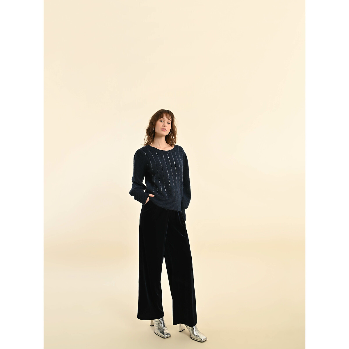 Sequin Puff Sleeve Jumper navy blue, MOLLY BRACKEN