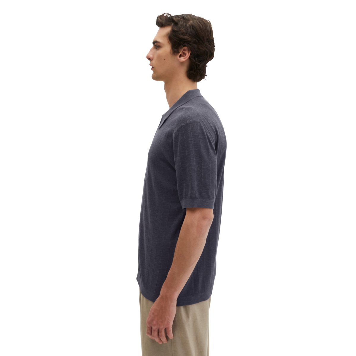 Cardigan manches courtes regular en coton bio et en lin bleu foncé, MARC O'POLO