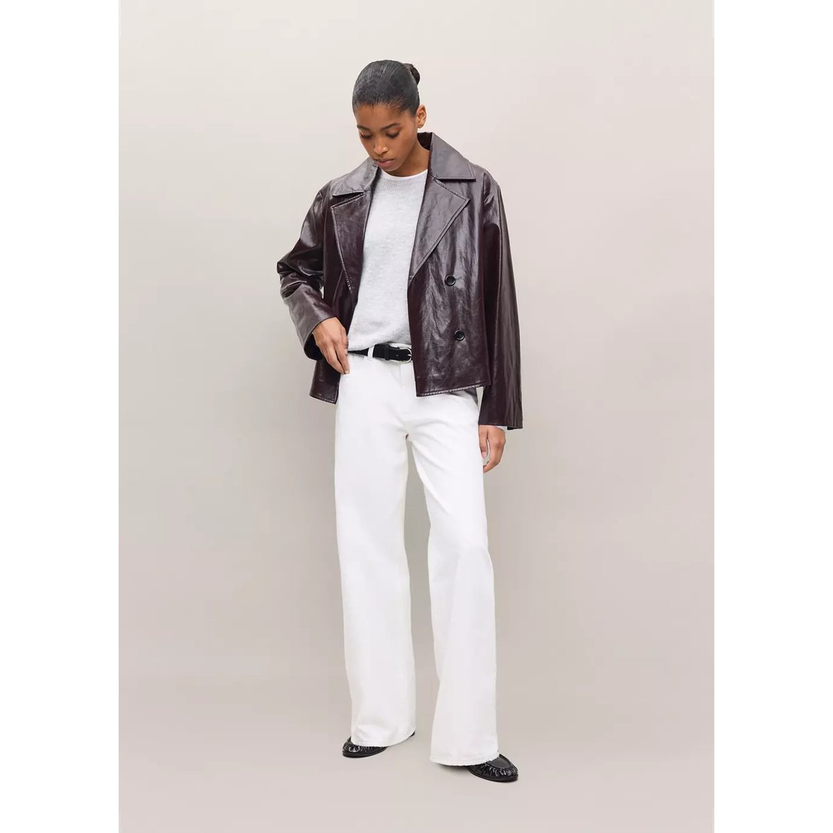 Veste cuir synthétique à revers bordeaux, MANGO TEEN