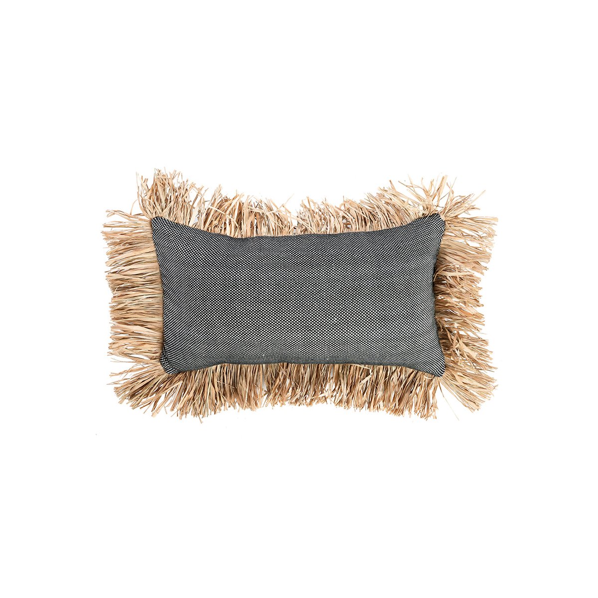 Housse de coussin en coton et raphia BONITA noir beige, BAZAR BIZAR