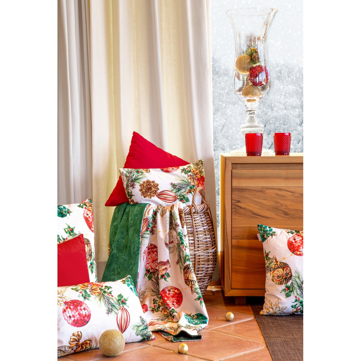 Lot de 2 housses de coussin en velour de NOËL DECORATION blanc/vert, NAF NAF HOME