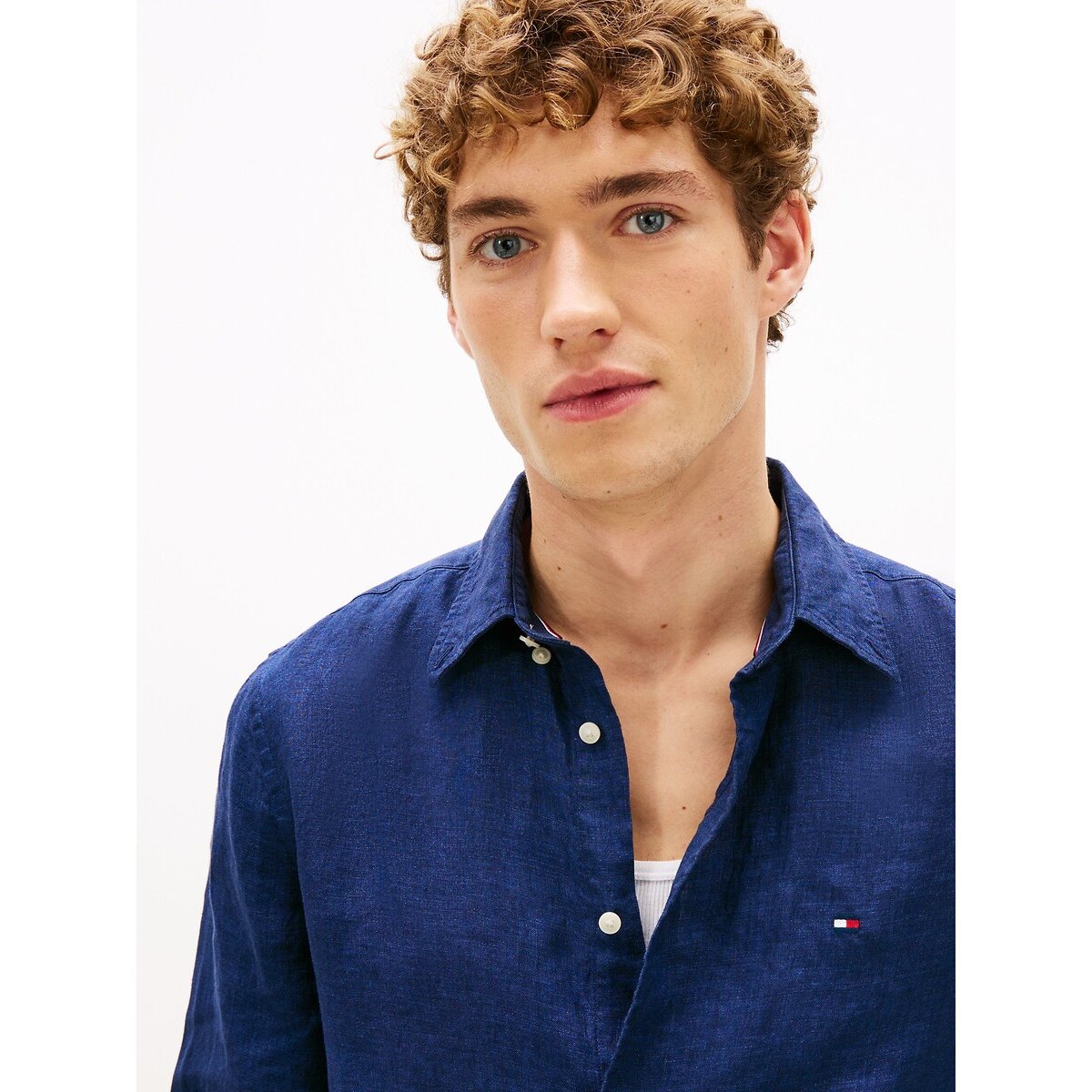 Camicia in lino blu marino, TOMMY HILFIGER