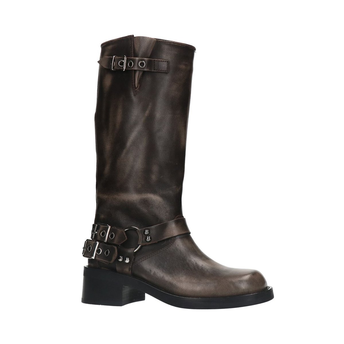 Bottines motardes avec boucles gris foncé, SACHA