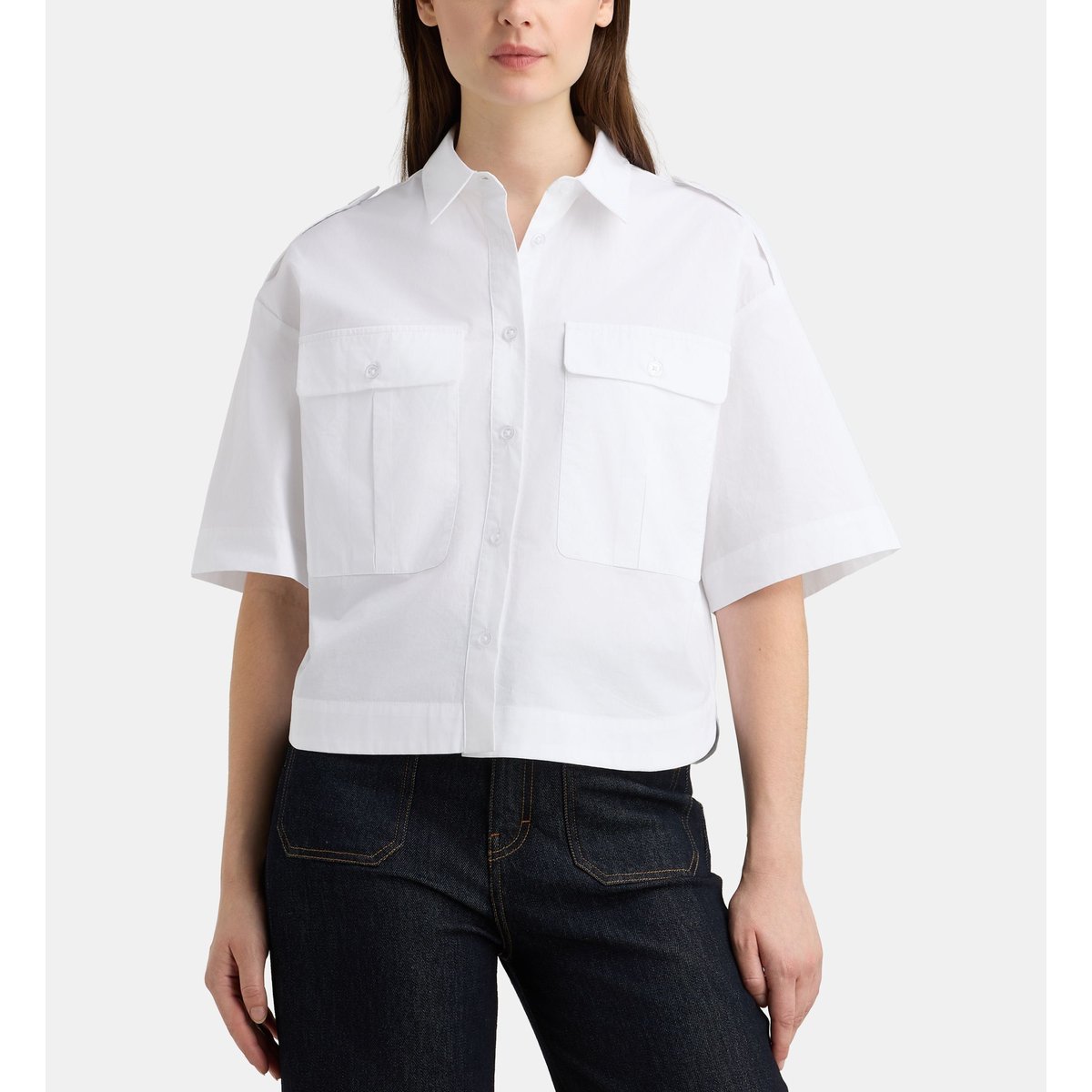 Chemisette fez pop en coton bio blanc, GALERIES LAFAYETTE